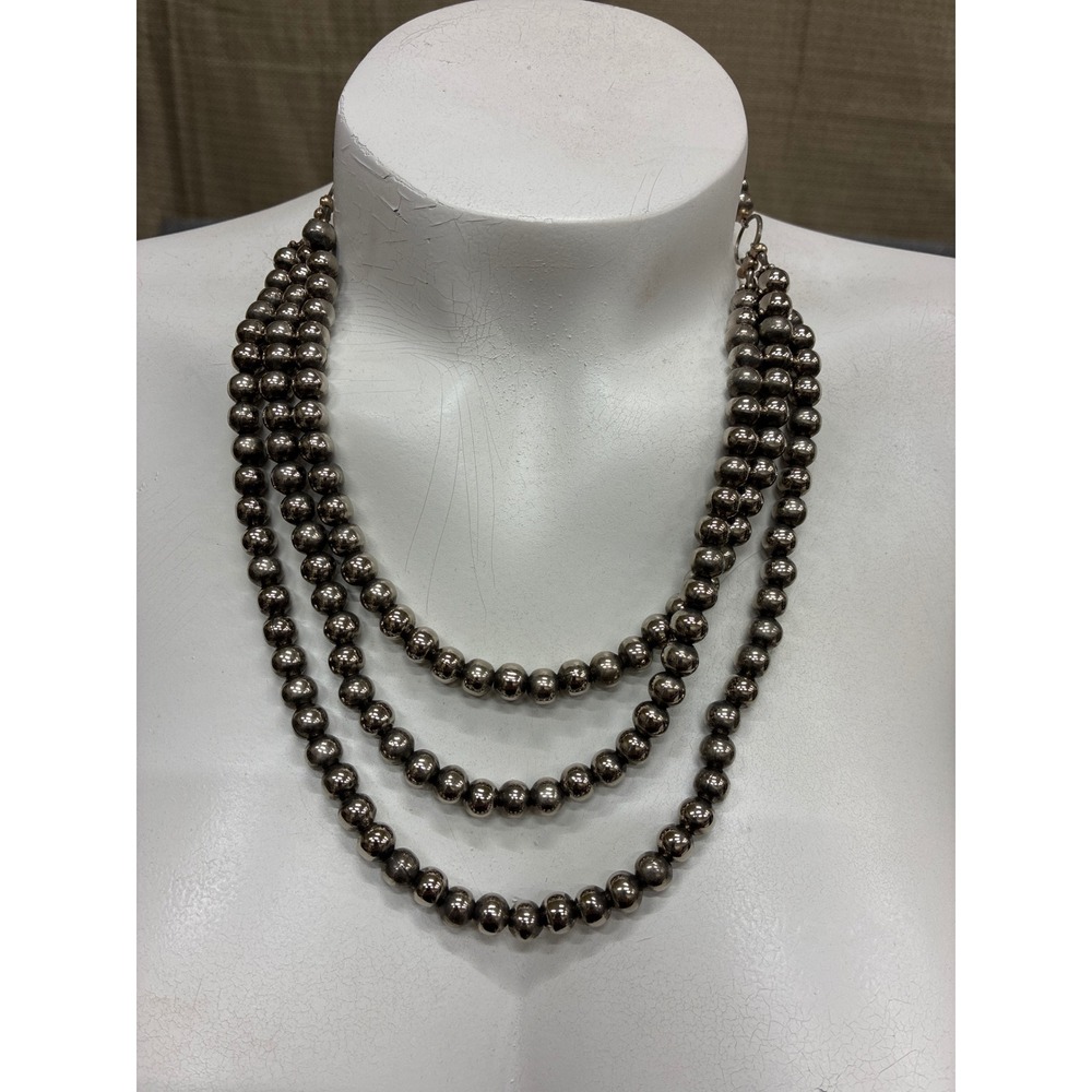 Silver Tone Multi Strand Beaded Necklace Set Statement Bib Layered Jewelry